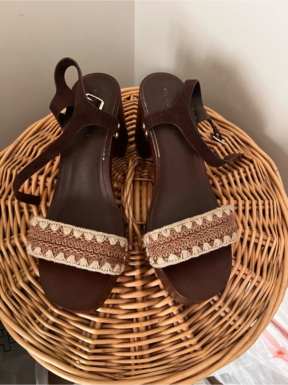 Brown Crochet Strap Platform Sandals